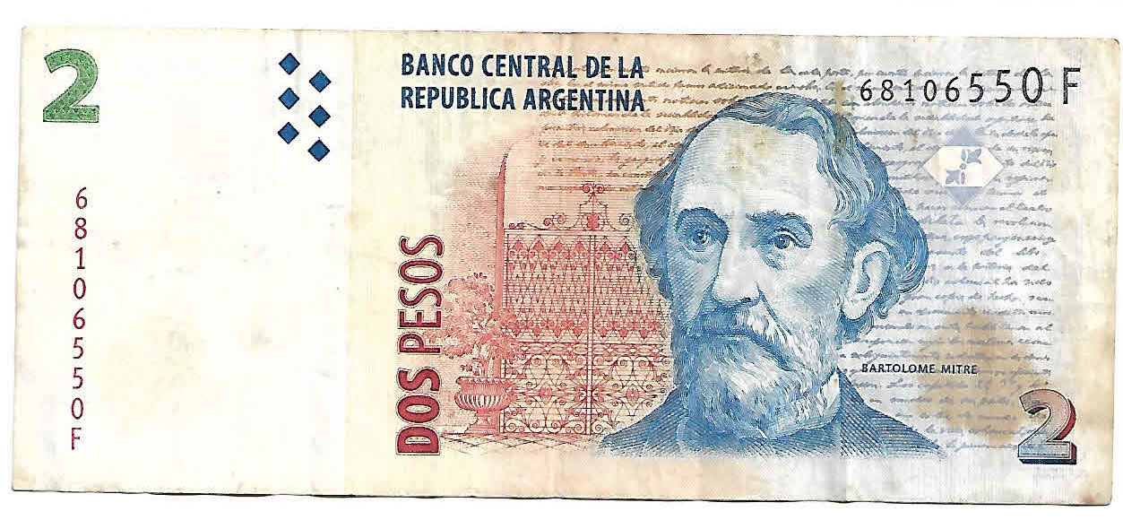 Argentina - 2 pesos used currency note - KB Coins &amp; Currencies