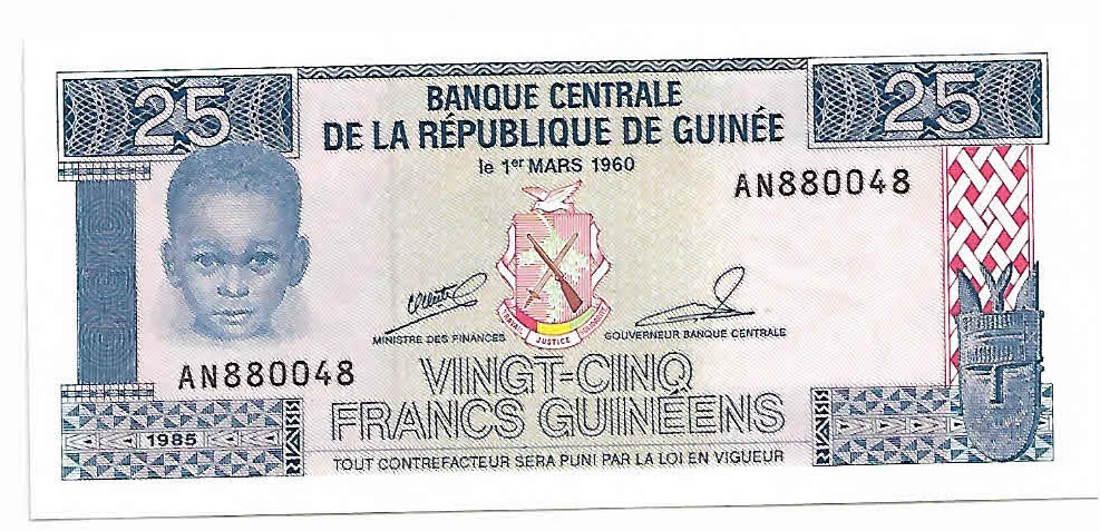 Guinea 25 Francs 1960 Unc Currency Note KB Coins Currencies   1aa 3 