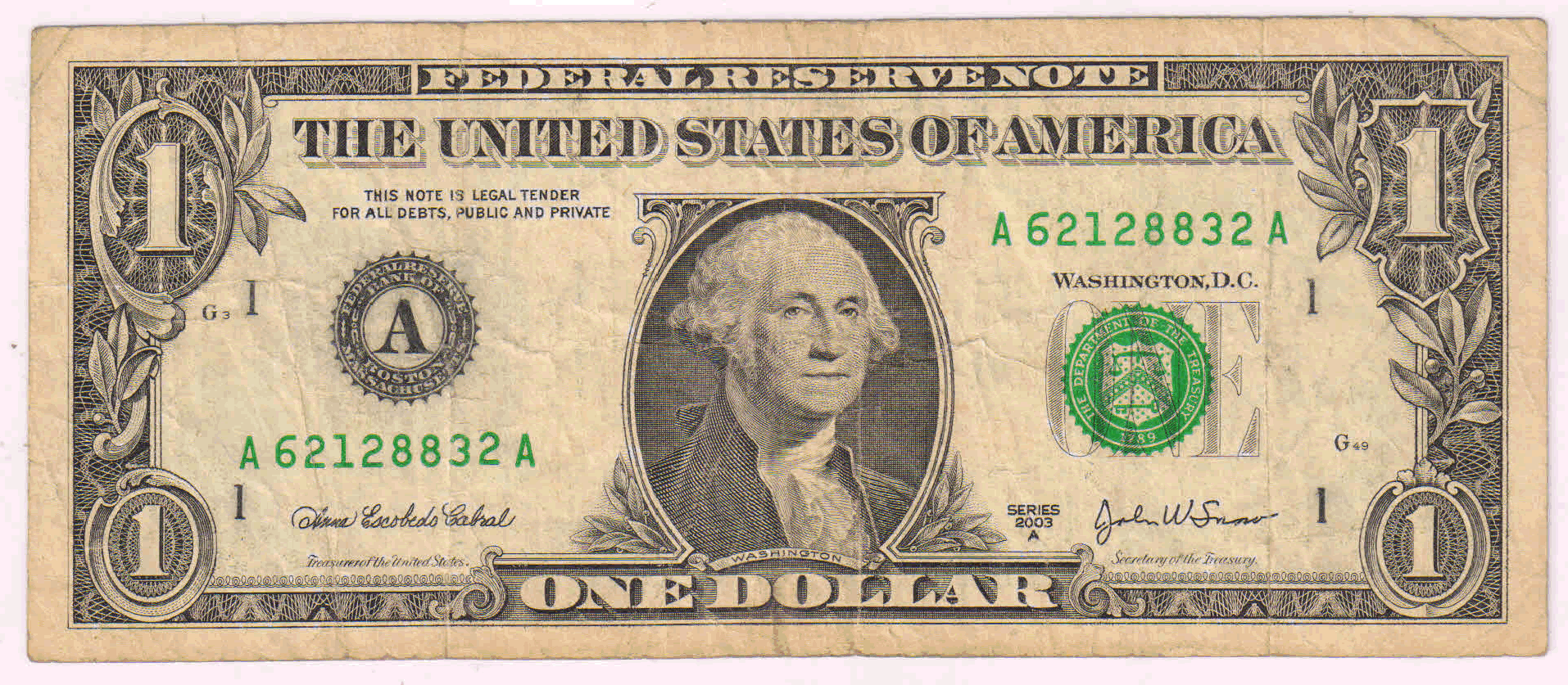 USA - 1 dollar , A - Massachusetts used currency note - KB Coins ...