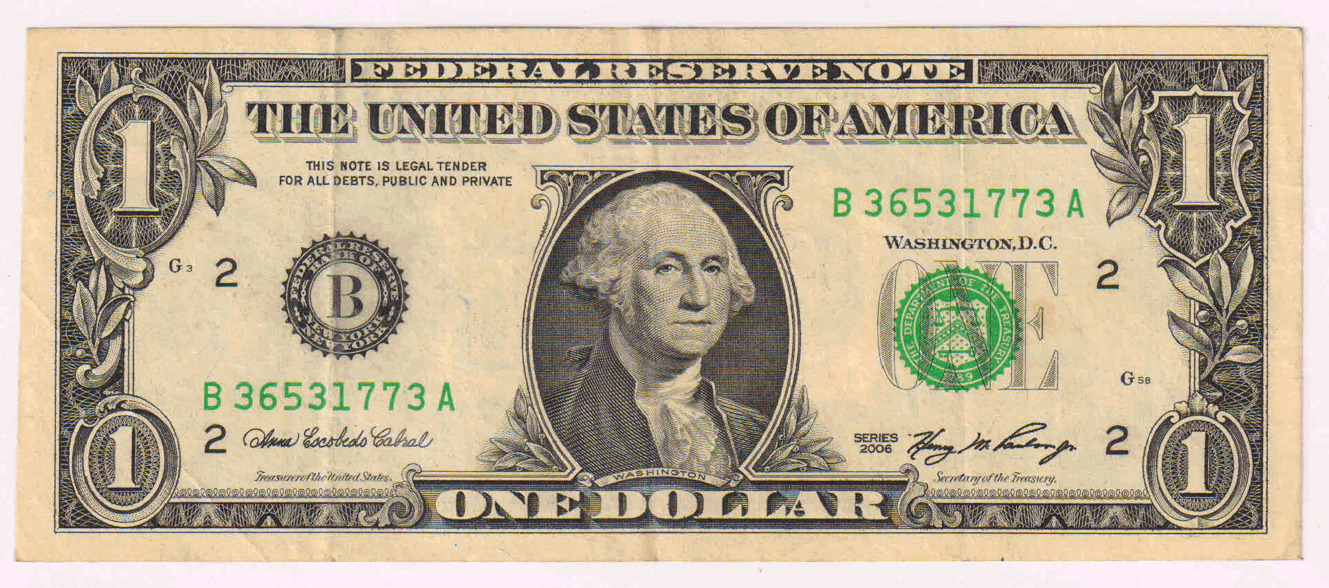 USA - 1 dollar , B - New York used currency note - KB Coins & Currencies