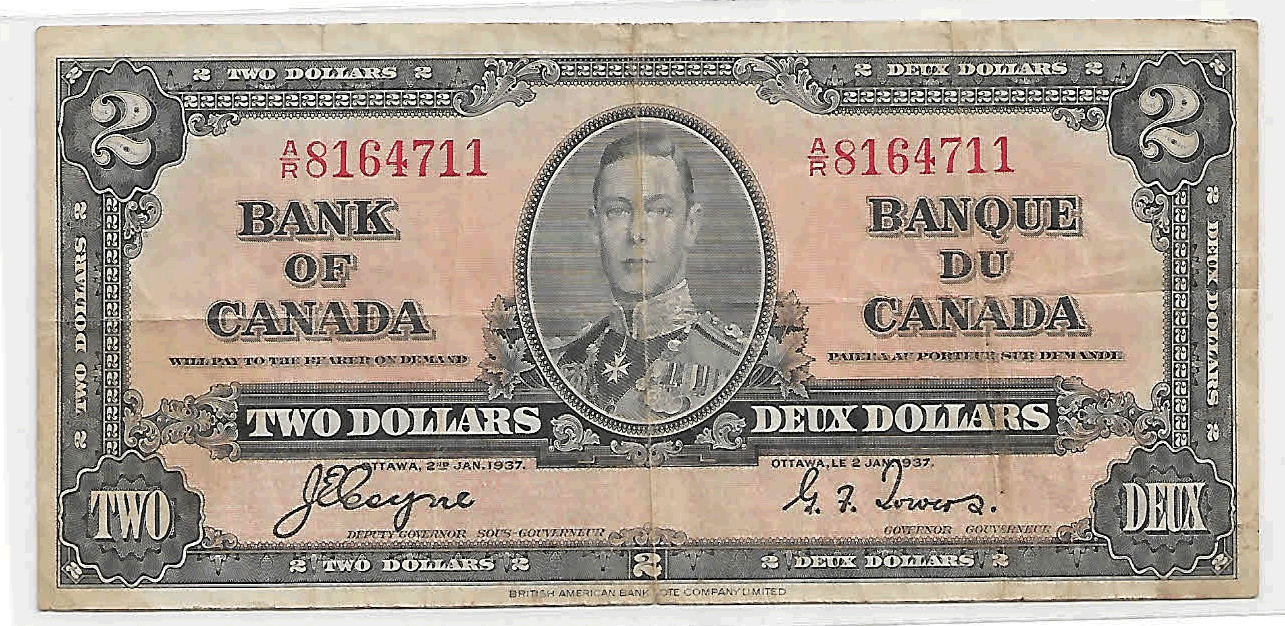 British Canada – 2 Dollars 1937 G VI Currency Note - KB Coins & Currencies