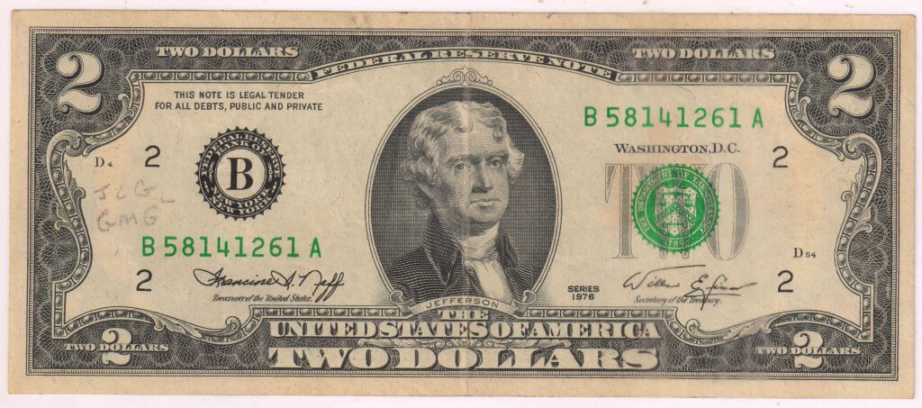 USA - B New York 2 dollars vf currency note - KB Coins & Currencies