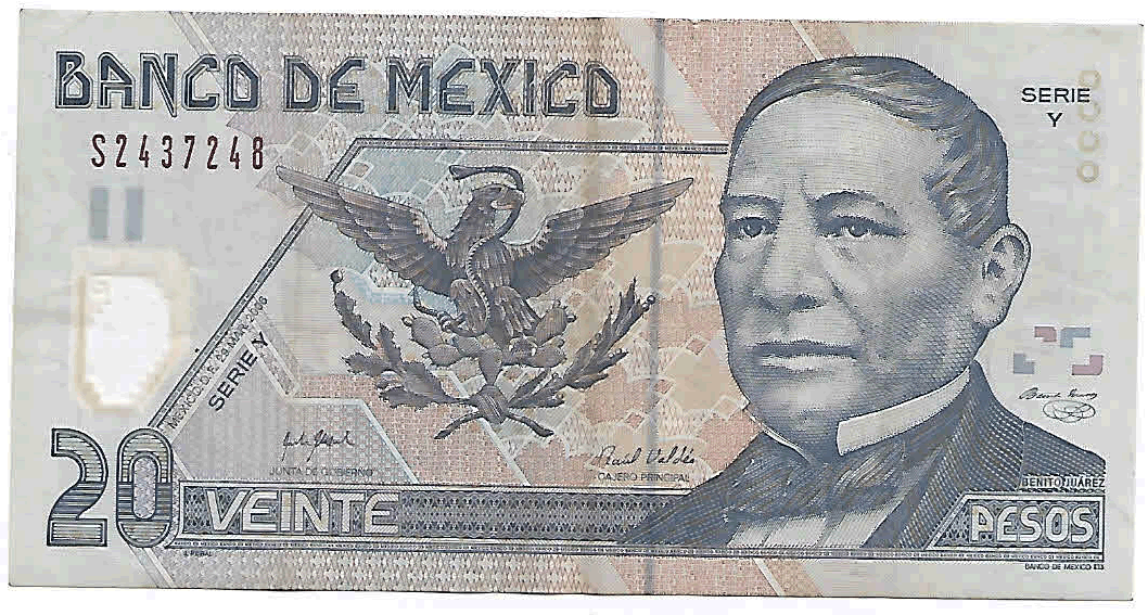 Mexico - 20 pesos 2006 vf polymer currency note - KB Coins & Currencies