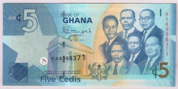 Ghana 5 cedis 2015 unc currency note - KB Coins & Currencies