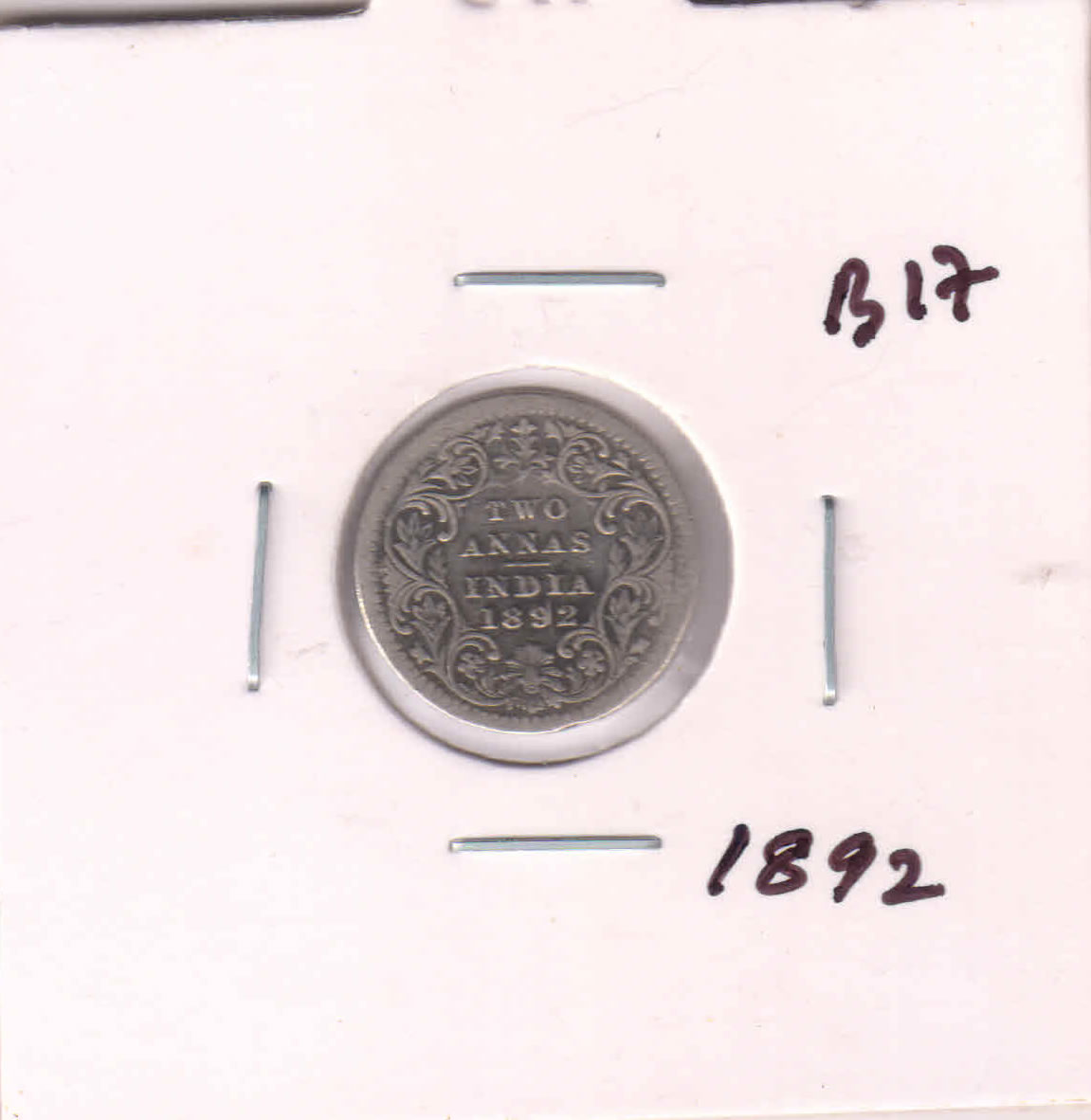 Br. India - 2 annas VE, 1892 , coin B17 - KB Coins & Currencies