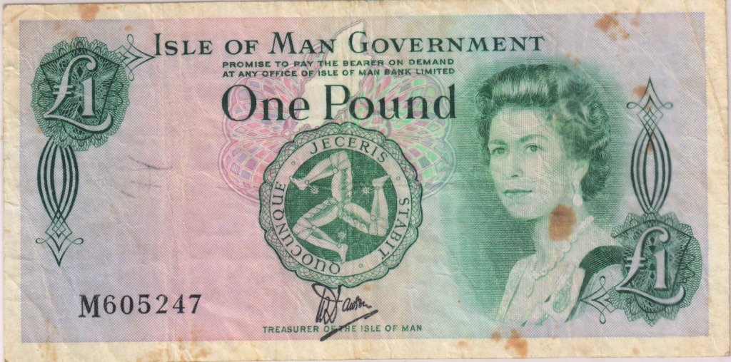 Isle of Man- 1 pound 1961 used polymer currency note w/ stain - KB ...