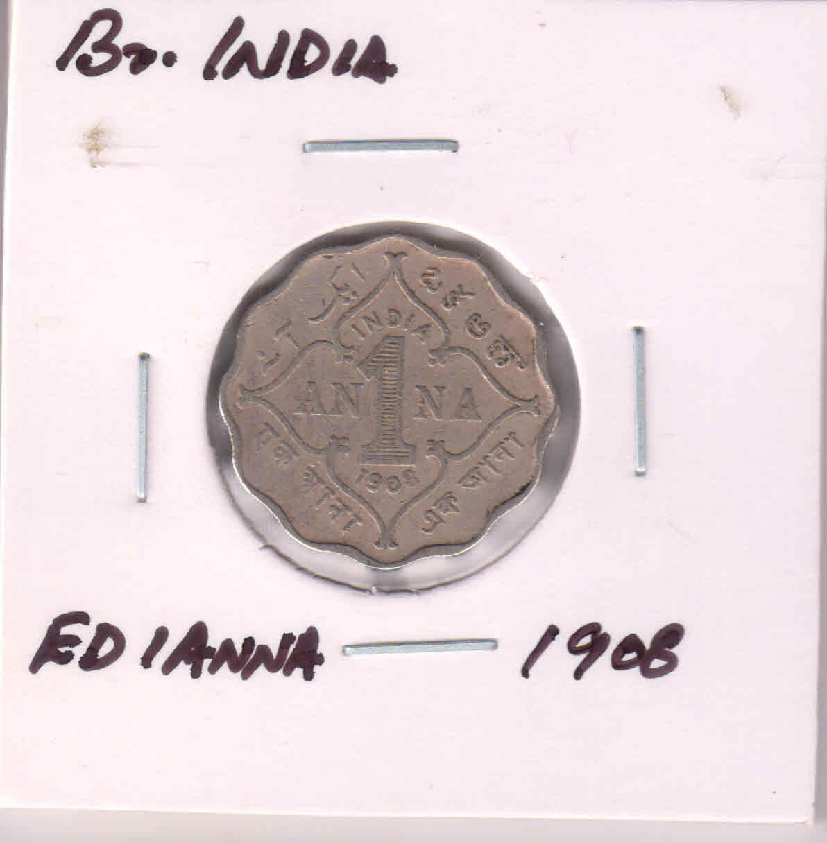 Br. India - 1 anna Ed VII , 1908 , coin - KB Coins & Currencies