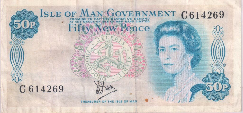 Isle of Man- 50 pence 1972 - 79 vf currency note - KB Coins & Currencies