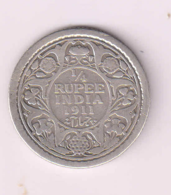 Br. India – 1/4 Rupee 1911C Scarce Silver Coin - KB Coins & Currencies