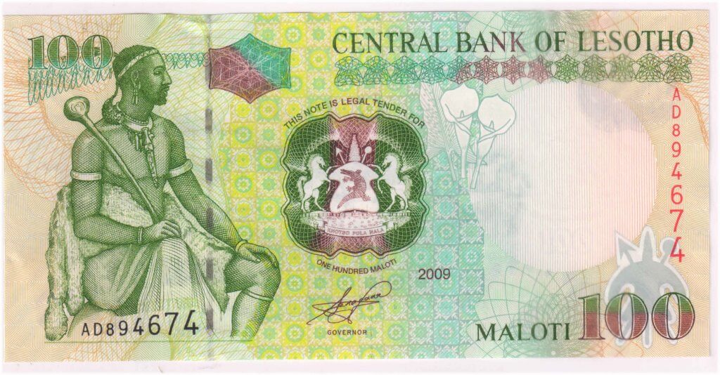 Lesotho :100 Maloti 2009 UNC currency note - KB Coins & Currencies