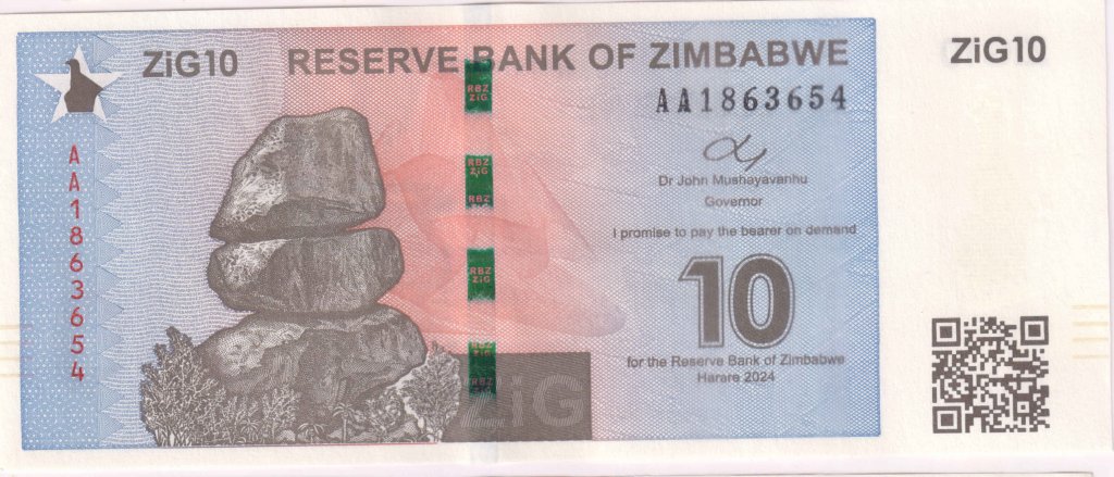 Zimbabwe 10 dollars 2024 unc currency note with QR Code - KB Coins ...