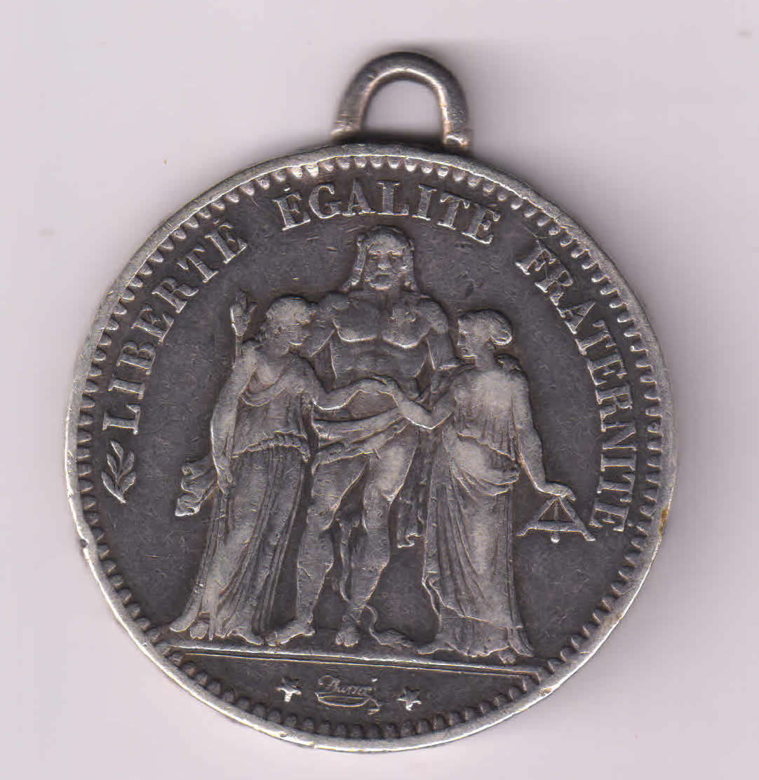 France - 5 frs 1876 silver coin / with hook - KB Coins & Currencies